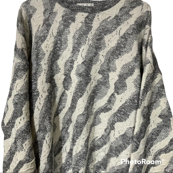 Vintage Men’s Cardigan Prince Bellini Funky Geometric Knit Sweater Sz XL - Picture 2 of 5